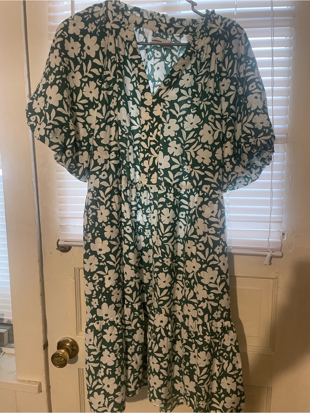 Sonoma Green Dress with White Floral Print 000918